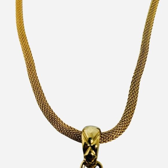 VTG Liz Claiborne White Square Pendant Snake Chain Necklace 21” Gold Grannycore - Picture 5 of 16